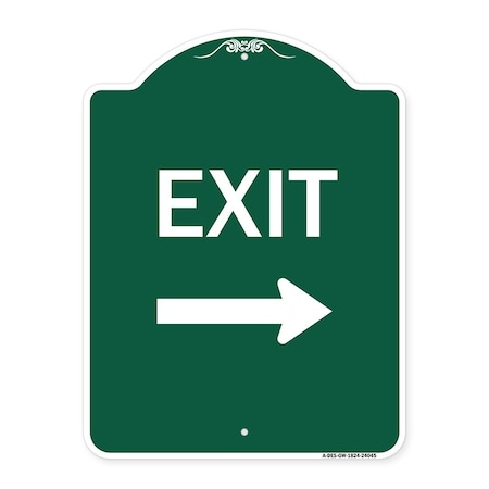 Signmission Designer Series Exit W/ Right Arrow 3, Green & White Aluminum Sign, 18" H, 24" L, GW-1824-24045 A-DES-GW-1824-24045
